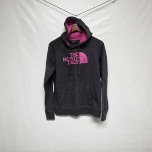 The North Face Big Logo Heathered Gray Pullover Hoodie Women's Medium Vintage